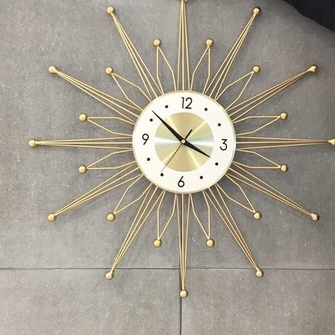 Mid-Century Modern Starburst Wall Clock with Gold Metal Design