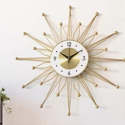 Mid-Century Modern Starburst Wall Clock with Gold Metal Design