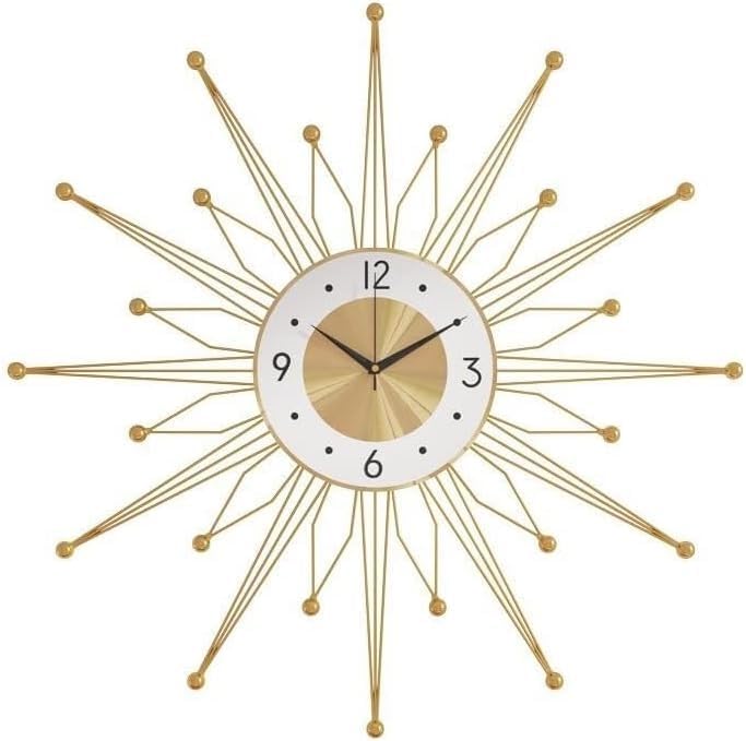 Mid-Century Modern Starburst Wall Clock with Gold Metal Design