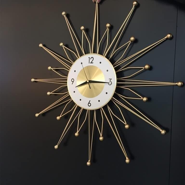 Mid-Century Modern Starburst Wall Clock with Gold Metal Design