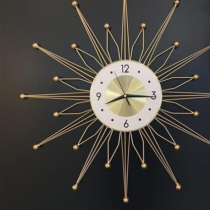 Mid-Century Modern Starburst Wall Clock with Gold Metal Design