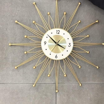 Mid-Century Modern Starburst Wall Clock with Gold Metal Design