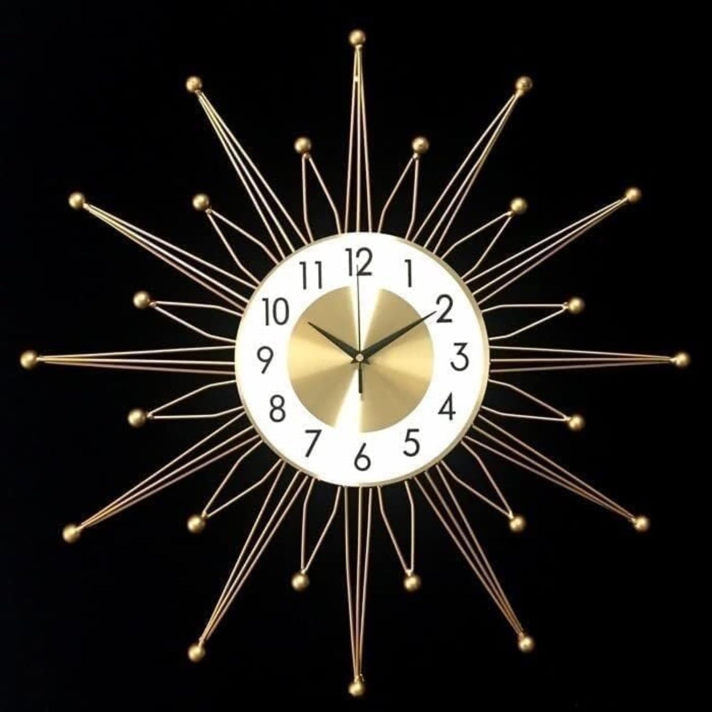 Mid-Century Modern Starburst Wall Clock with Gold Metal Design