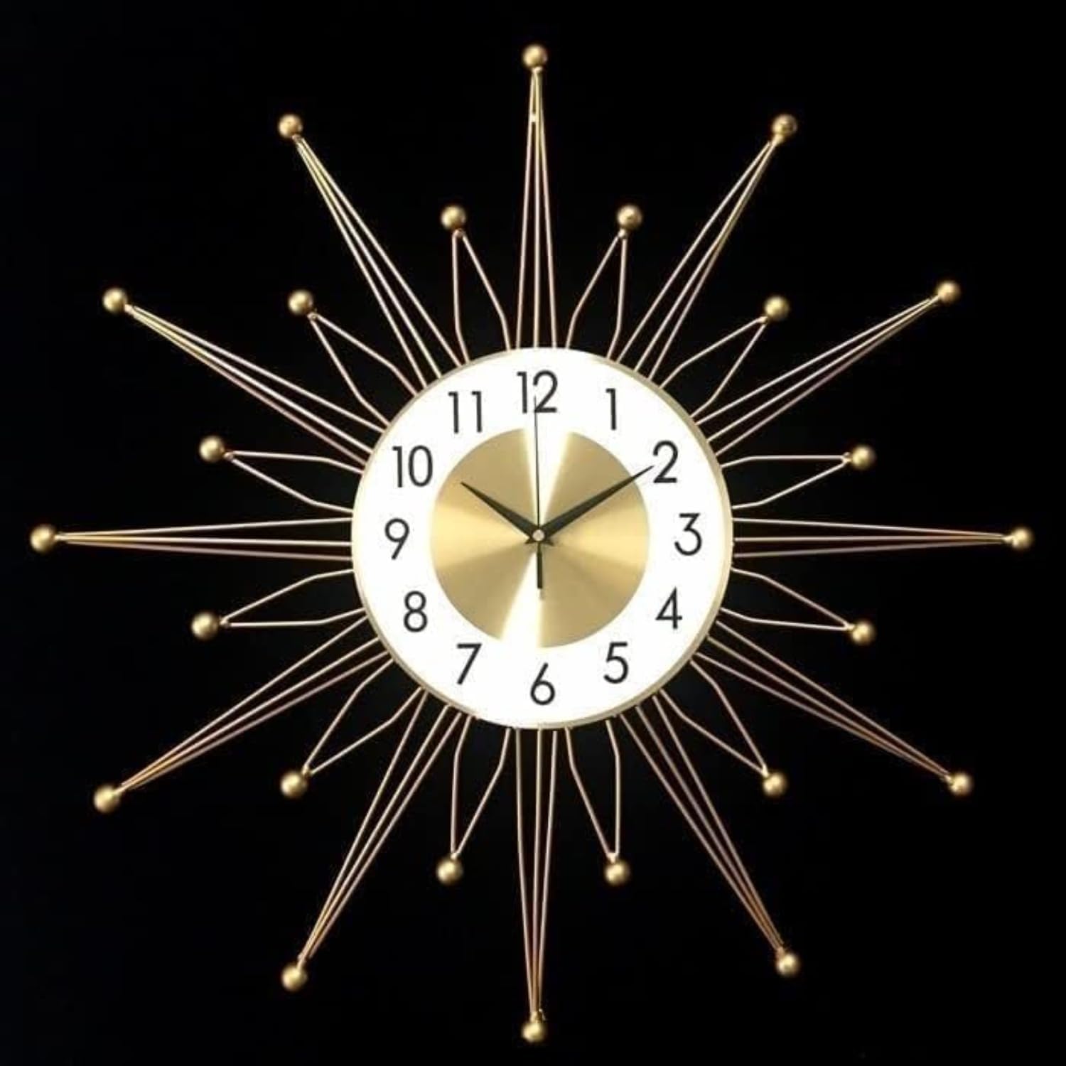 Mid-Century Modern Starburst Wall Clock with Gold Metal Design