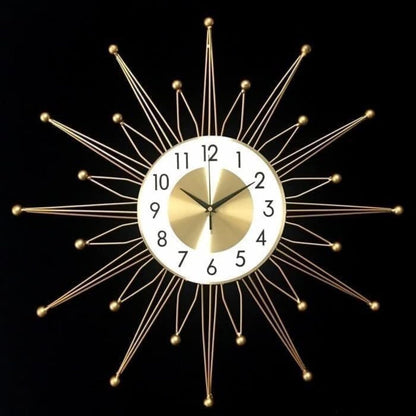 Mid-Century Modern Starburst Wall Clock with Gold Metal Design