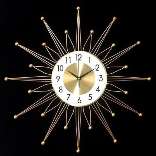 Mid-Century Modern Starburst Wall Clock with Gold Metal Design