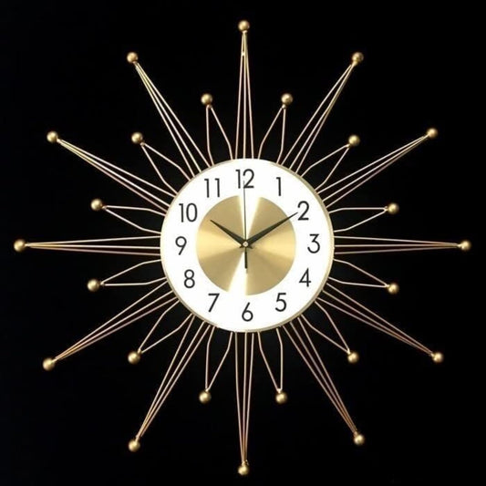 Mid-Century Modern Starburst Wall Clock with Gold Metal Design