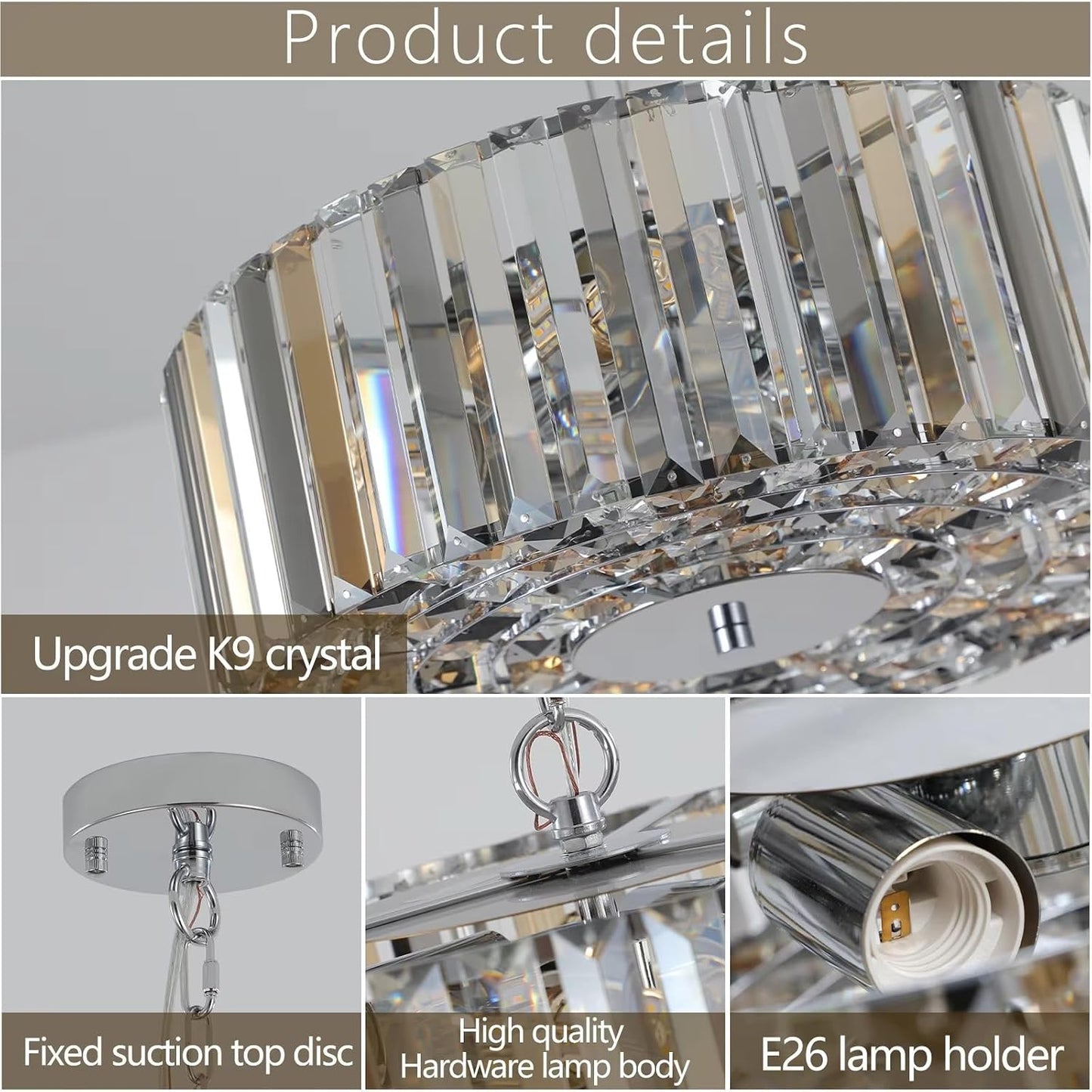 Luxury K9 Crystal Chandelier with Sand Gold and Black Metal Frame
