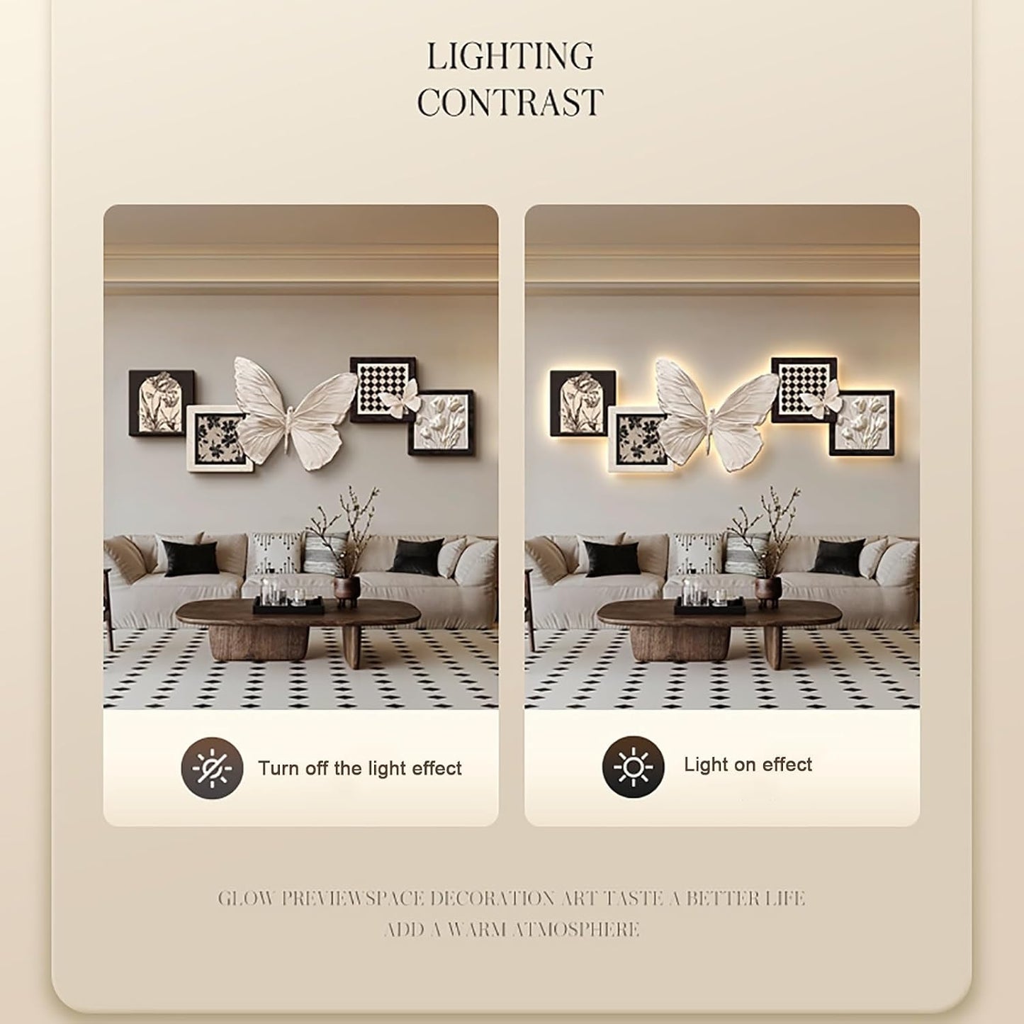 LED 3D Mountain View Wall Art Sculpture with Acrylic Metal Lighting Decor